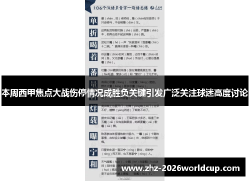 本周西甲焦点大战伤停情况成胜负关键引发广泛关注球迷高度讨论 本周西甲焦点大战伤停情况成胜负关键引发广泛关注球迷高度讨论