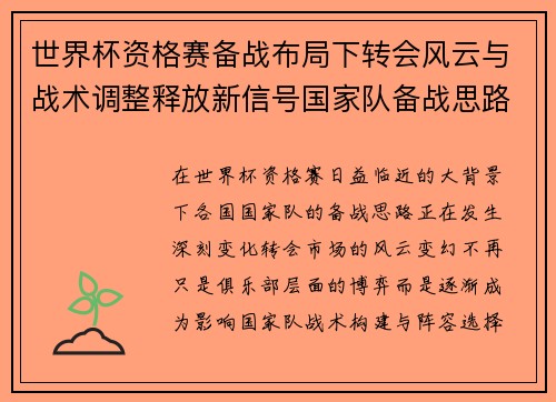 世界杯资格赛备战布局下转会风云与战术调整释放新信号国家队备战思路